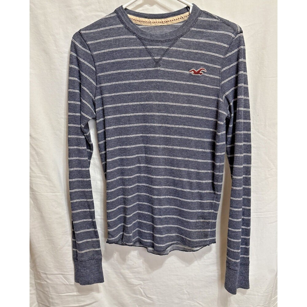 Hollister California XS Y2K Gray Striped Thermal Waffle Long Sleeve Shirt